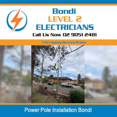 New power poles installed along street with trees and parked vehicle in Bondi